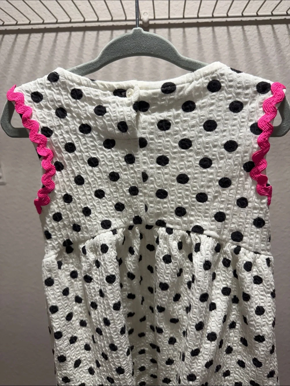 Zara Toddler/Girl White Polka Dot Dress with Black Spots and Pink Trim Size 4T